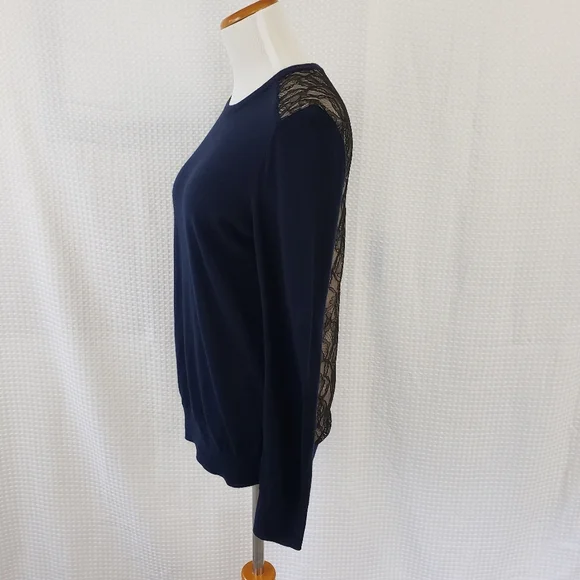 Equipment Femme Wool Sweater Pearl Lace Back Sweater Navy Blue size Small - Picture 4 of 8